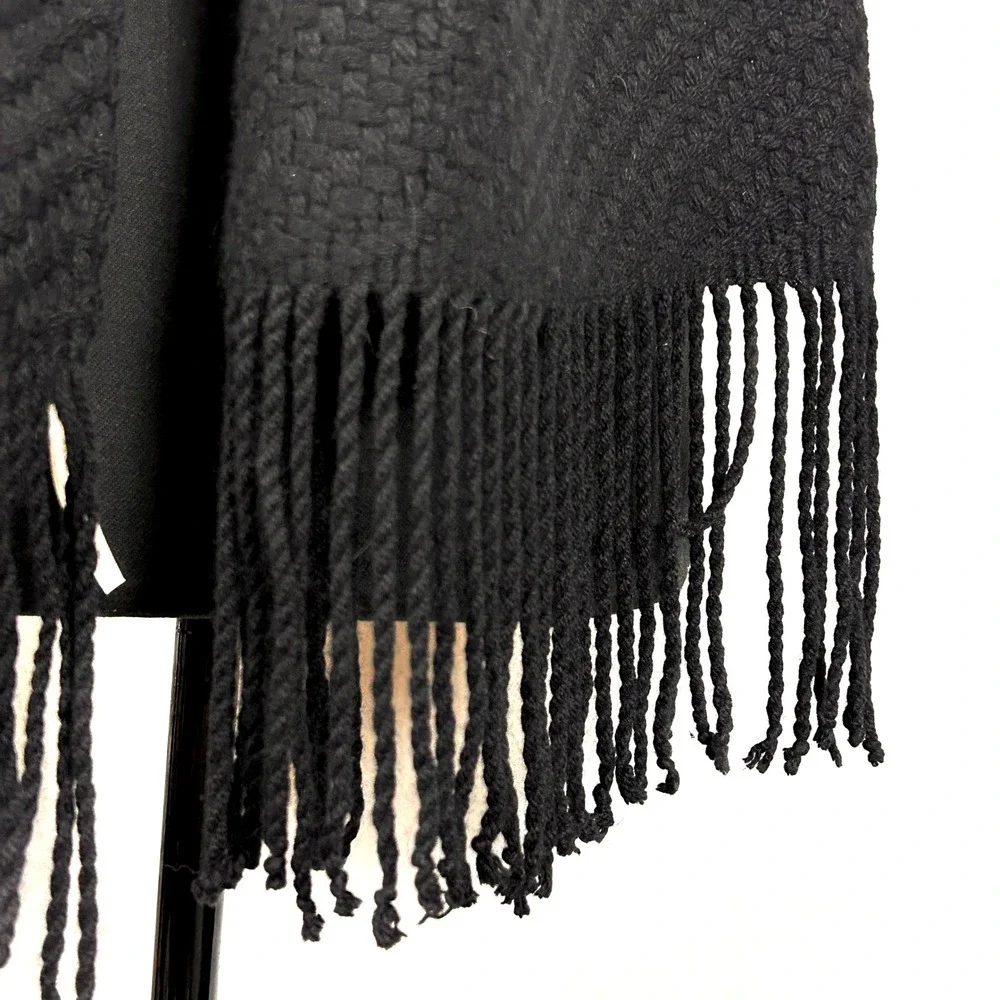 Banana Republic Lambswool Cashmere Scarf Black Basketweave Womens Unisex NEW